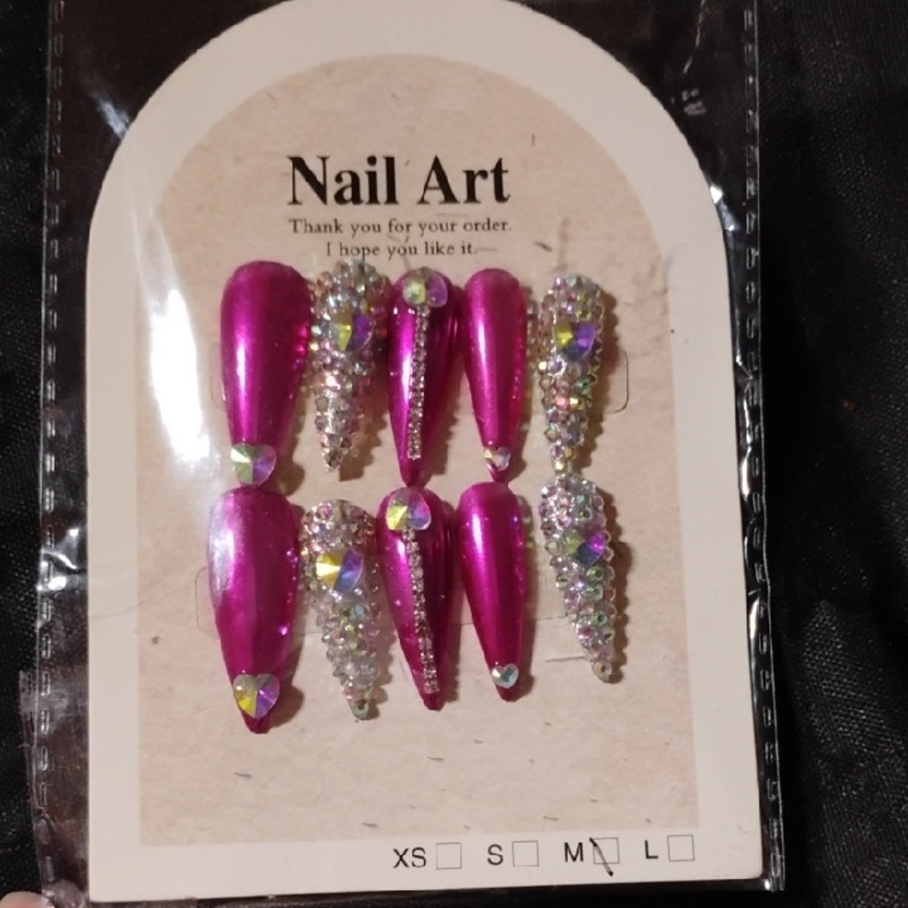 Pink Rhinestone Press-On Nails Sz Med